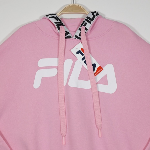 Fila Women's Long Sleeve Adjustable Hem Logo Fleece Cropped Hoodie Pink Size 1X - Picture 2 of 8